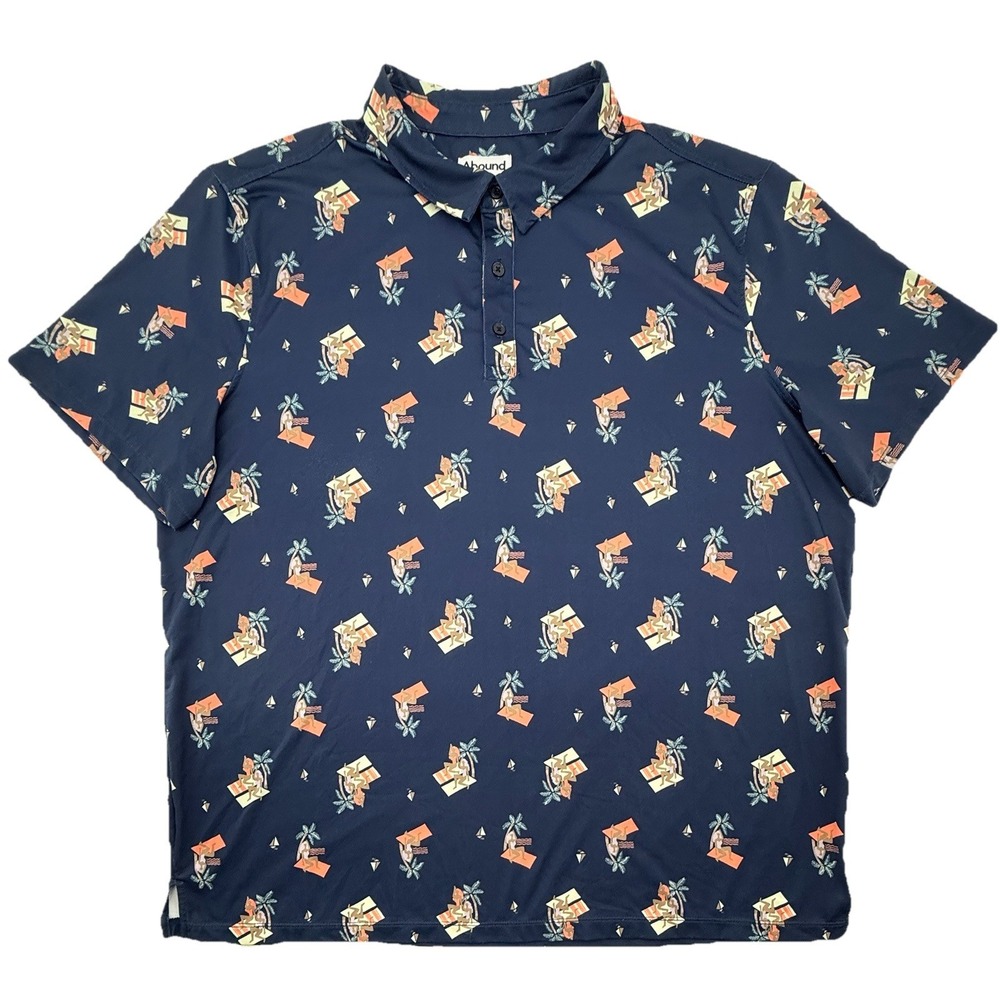 Abound Polo Shirt Men's XL‎ Blue Tropical Beach Print Short Sleece Casual